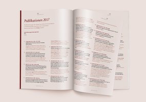 Farblich von den normalen Seiten abgesetzt ist die Publikationenliste des Jahresberichtes.