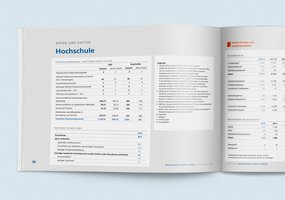 Das aufgeschlagene Jahrbuch 2018 zeigt eine Tabelle zu den Daten und Fakten der Hochschule.