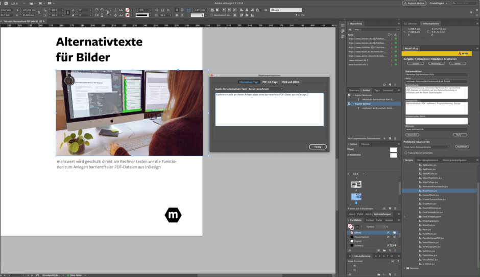 Screenshot von InDesign Screenshot von InDesign mit Beispiel zur Schulung für barrierefreie PDFs